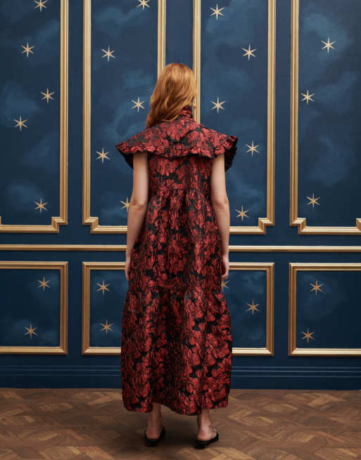 Sister Jane - Robe longueur mollet en jacquard avec nœud devant - Rouge et noir, 4 de 4