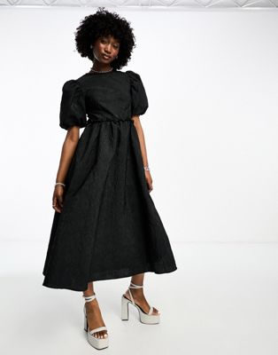 Sister Jane oversized jacquard midaxi dress in black - ASOS Price Checker