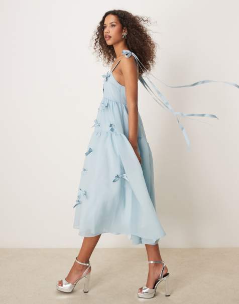 Sister Jane - Robe mi-longue à ornements nœuds - Bleu clair - view 1