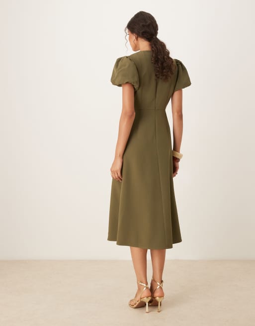 Sister Jane - Robe mi-longue avec boutons ornementés - Olive foncé, 3 de 4