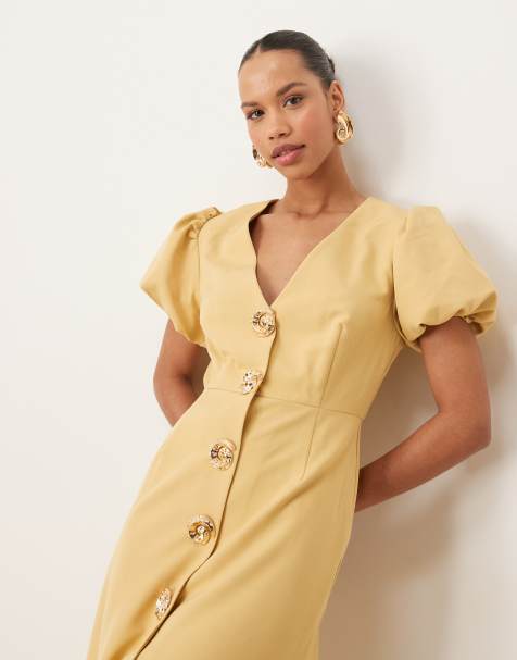 Sister Jane - Robe mi-longue boutonnée ornementée - Jaune - view 1