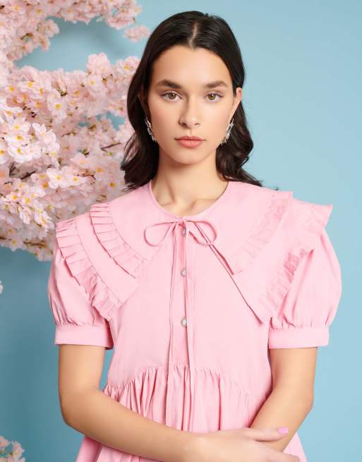Sister Jane - Robe plissée courte avec col - Rose, 3 de 4