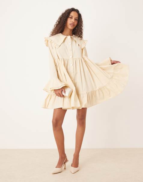 Sister Jane - Robe volantée courte avec col oversize et boutons en forme de cœurs - Citron - view 1