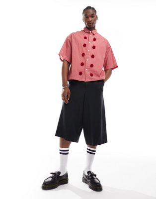 Sister Jane Rocco Rose boxy shirt with rosette buttons in red gingham - ASOS Price Checker