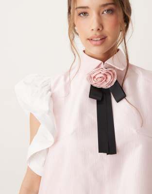 Sister Jane rosette bow ruffle mini dress in powder pink