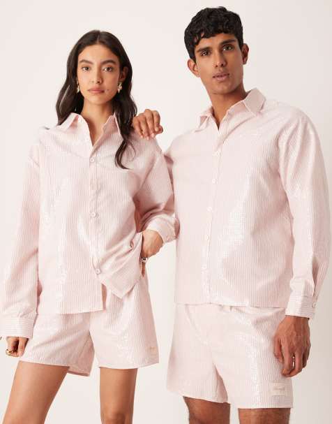 Sister Jane Rowan sequin stripe shirt co-ord in light pink - view 1