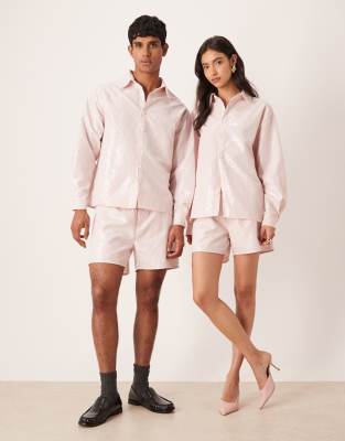 Sister Jane Unisex Rowan Sequin Pinstripe Shirt Co-ord In Pink