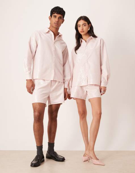 Sister Jane Rowan sequin stripe shorts co-ord in light pink