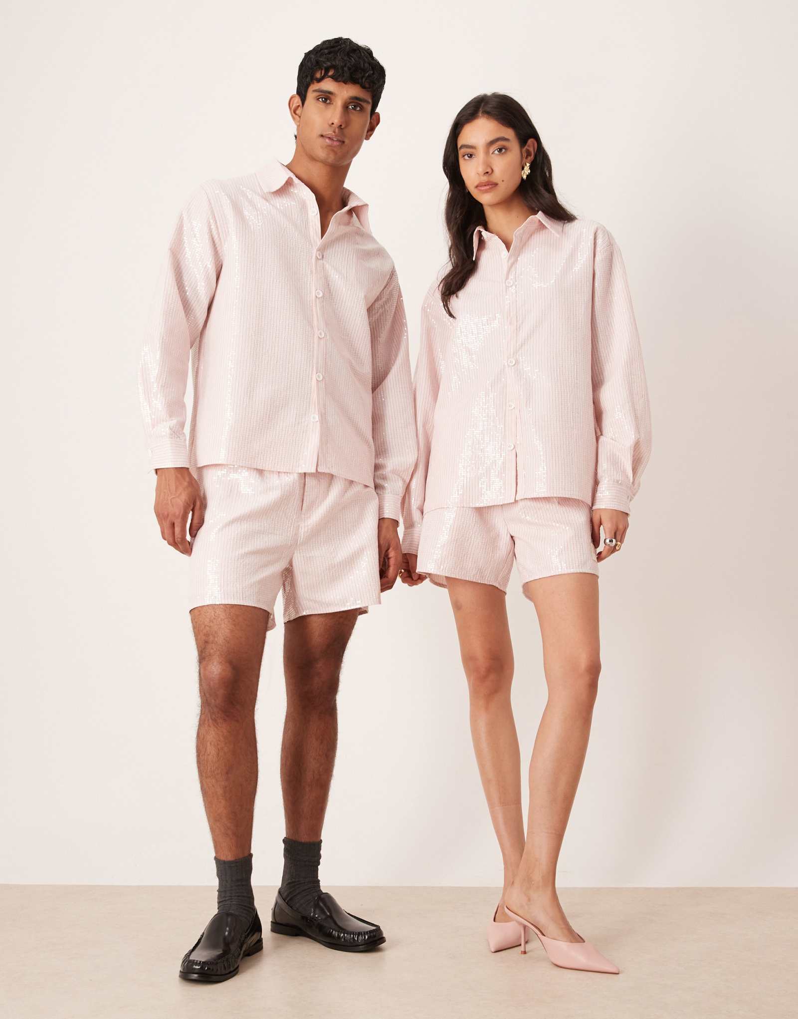 Шорты в полоску с блестками Sister Jane Rowan светло-розового цвета - часть комплекта