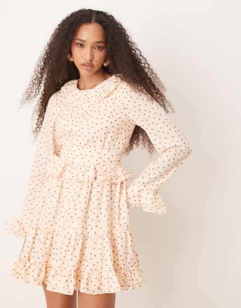 Sister Jane ruffle mini dress in pink and cream polka dot