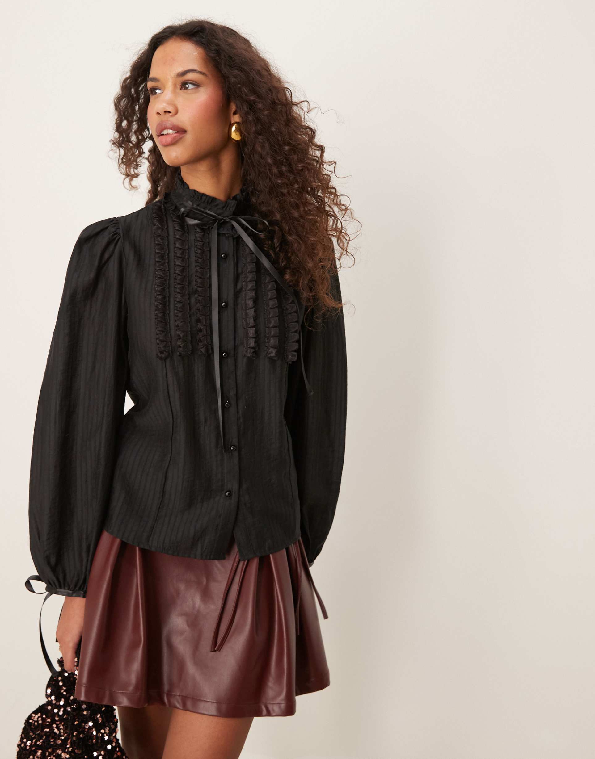 sister jane ruffle blouse in black