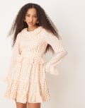 [sister jane] Sister Jane ruffle mini dress in pink and cream polka dot-White S Pink & Ivory Cream