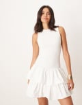 [sister jane] Sister Jane ruffle skirt ribbed mini dress in ivory-White L Plus Ivory