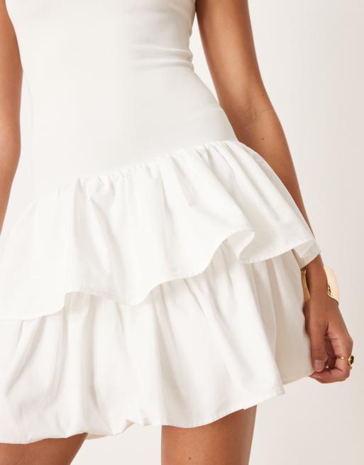 Sister Jane ruffle skirt ribbed mini dress in ivory | ASOS