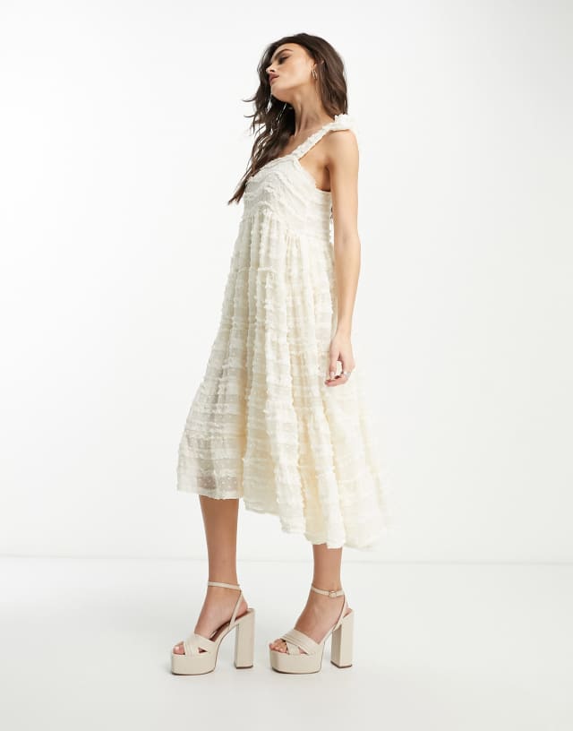 Sister Jane ruffle smock midi dress in cream