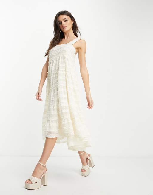 Sister Jane ruffle smock midi dress in cream