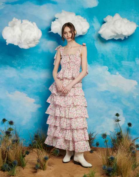 Sister Jane ruffle tiered ruffle maxi skirt co-ord in pink - view 1