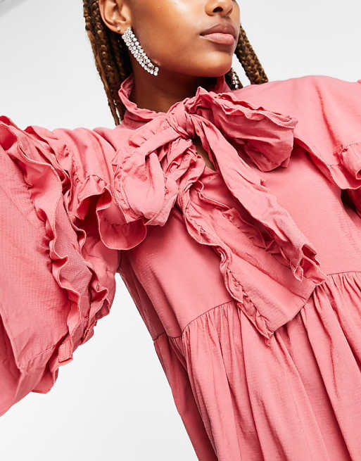 Sister Jane ruffled smock dress with bow collar in rusty Sister Jane ruffled smock dress with bow collar in rusty