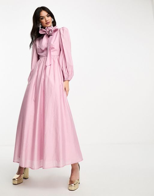 Sister Jane scarf neck rosette maxi dress in pink | ASOS