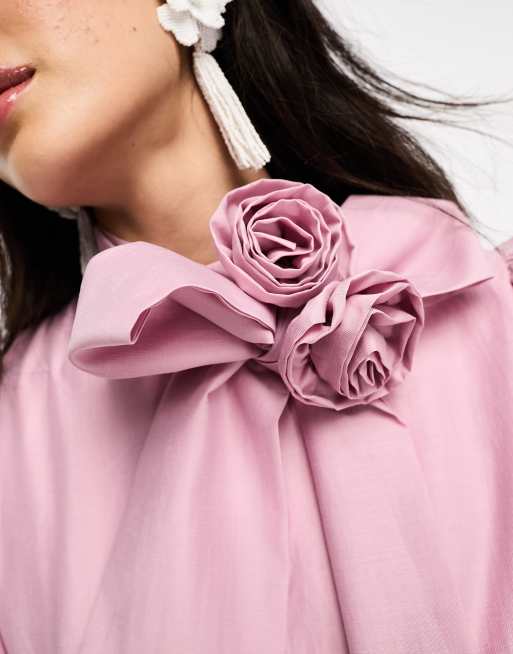 Sister Jane scarf neck rosette maxi dress in pink