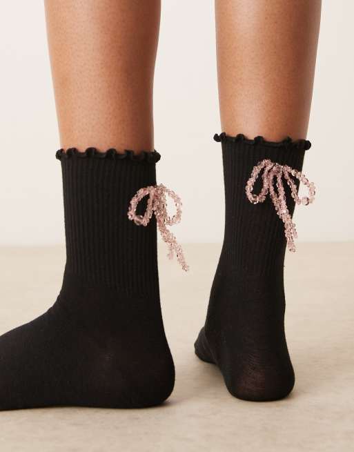 Sister Jane – Schwarze Socken mit Zierperlen