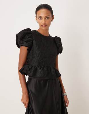 Sister Jane Screenplay Jacquard Top With Bow Back In Black