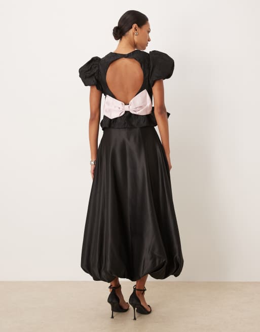 Sister Jane Screenplay jacquard top with bow back in black | ASOS