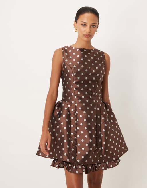 Sister Jane - Screenplay - Mini jurk van jacquard met stippen in chocoladebruin, 4 van 4