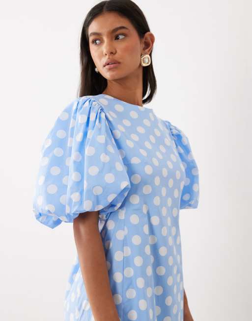 Sister Jane - Seaglass - Robe mi-longue taille basse à pois avec manches bouffantes - Bleu, 2 de 4