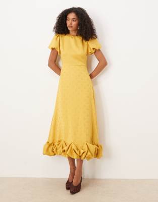 Sister Jane - Senfgelbes Maxikleid in der Farbe Spicy Mustard mit Puffärmeln und Ballonsaum