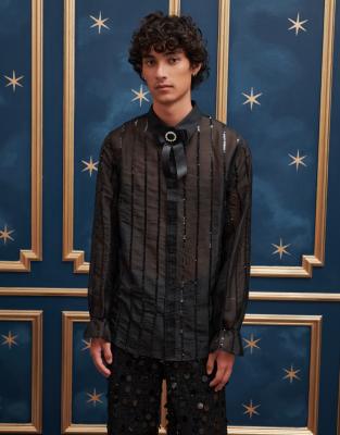 Sister Jane sequin stripe sheer shirt in black - view 1