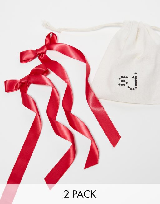 Sister Jane - Set van 2 haarspeldjes met strik van lint in rood