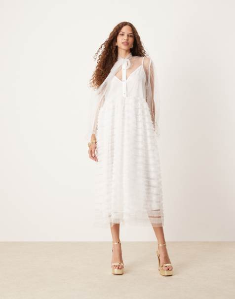 Sister Jane sheer ruffle midaxi dress in ivory - view 1