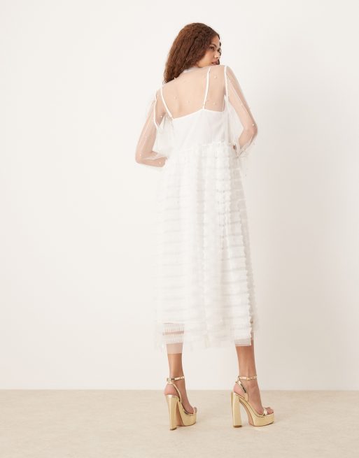 Sister Jane sheer ruffle midaxi dress in ivory | ASOS