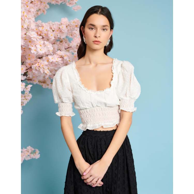 上質で快適 top crop bow shirred Jane Sister in ASOS | ivory トップス