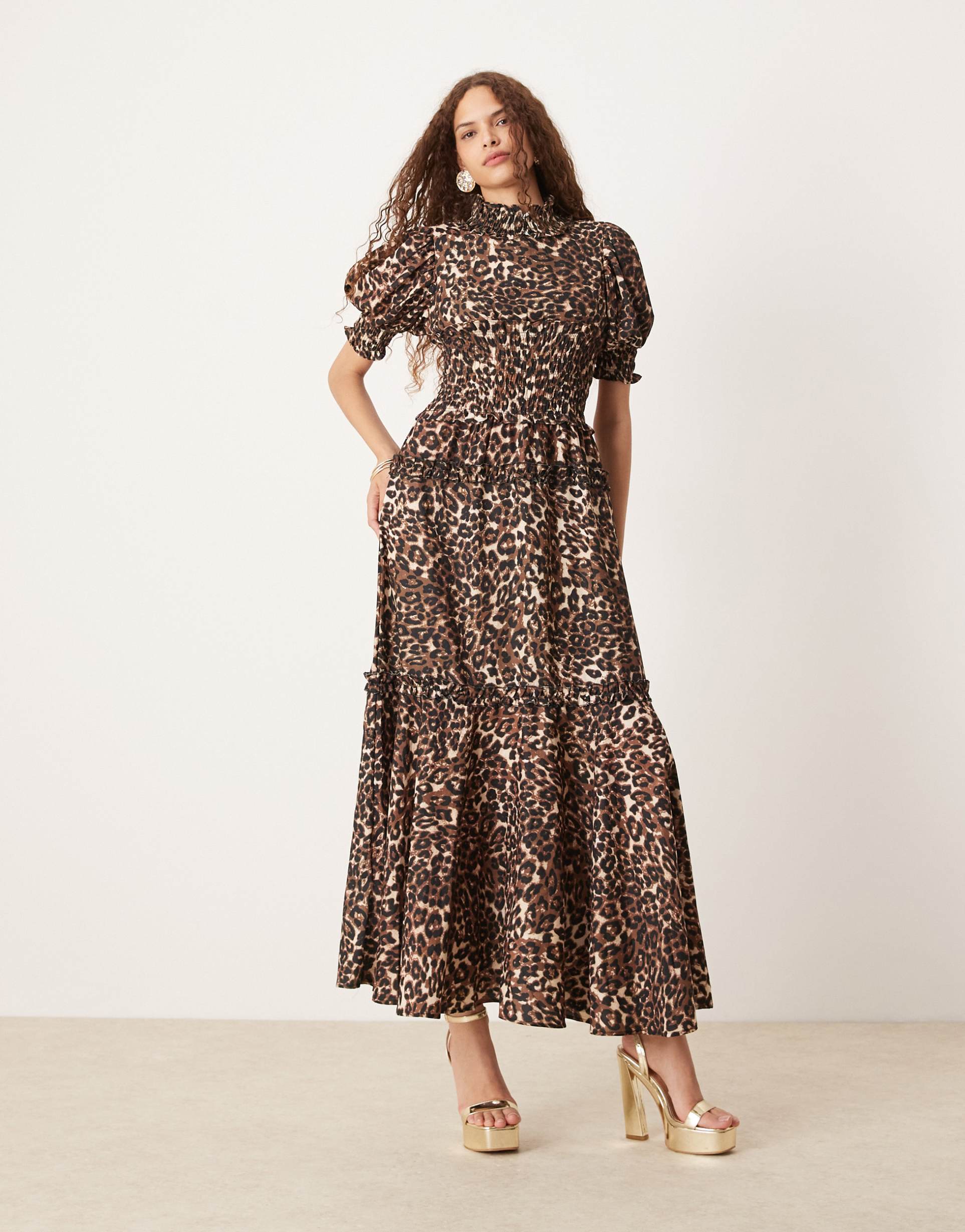 sister jane shirred maxi dress in leopard