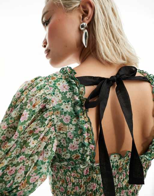 Sister Jane shirred tie back midaxi dress in green floral | ASOS