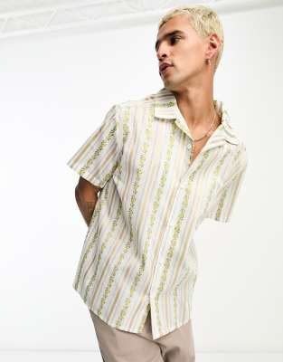 short sleeve revere collar shirt in floral stripe mix-Multi