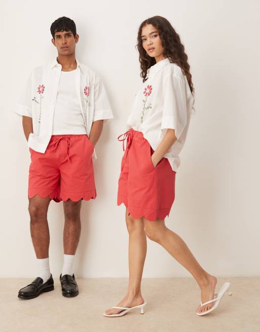 Sister Jane shorts with scallop edge detail in red (part of a set)