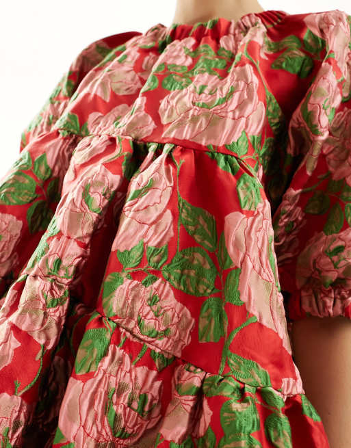 Sister Jane Showcase jacquard mini dress in red floral, 4 of 4