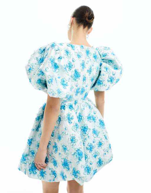 Sister Jane Showcase metallic jacquard mini dress in blue floral