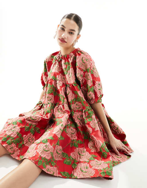 Sister Jane - Showcase - Robe courte en jacquard - Rouge fleuri, 2 de 4