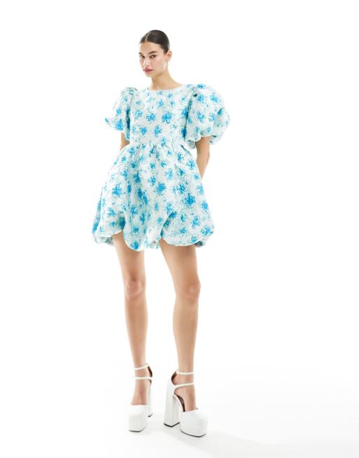 Sister Jane - Showcase - Vestito corto in jacquard blu con motivo a fiori metallizzati