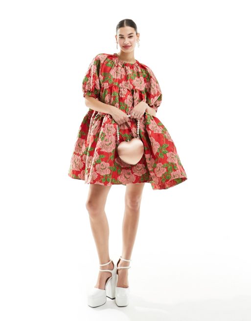 Sister Jane - Showcase - Vestito corto in jacquard rosso a fiori