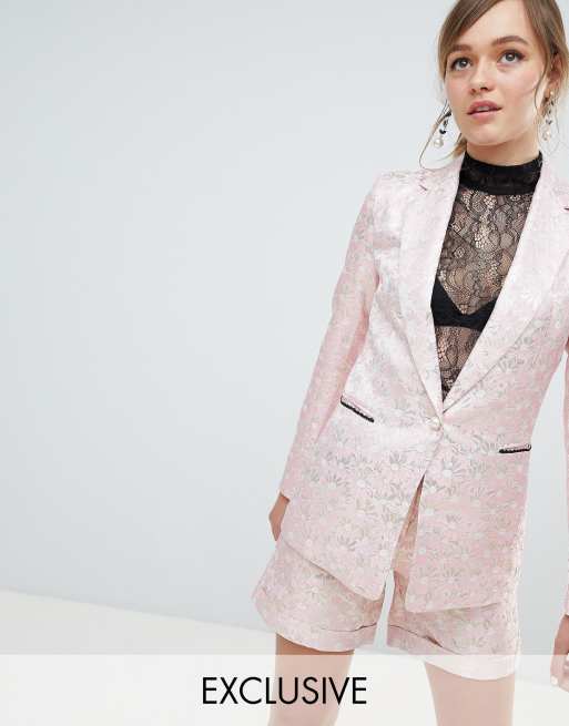  Sister Jane Stræddersyet blazer og shorts i guldblad/jacquard - Del af sæt, 2 af 3