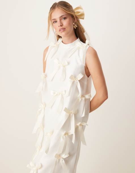 Sister Jane Snowdrop all over bow midi dress in ivory - view 1