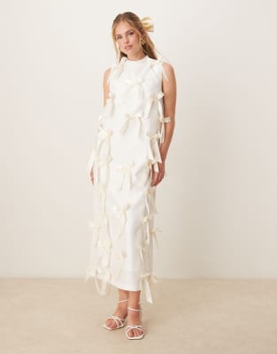 Sister Jane Womens Ivory Snowdrop Bow Woven Midi Dress