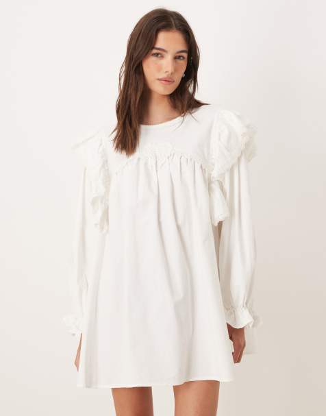Sister Jane Sol Seeker cotton rich ruffle shoulder mini dress in white - view 1