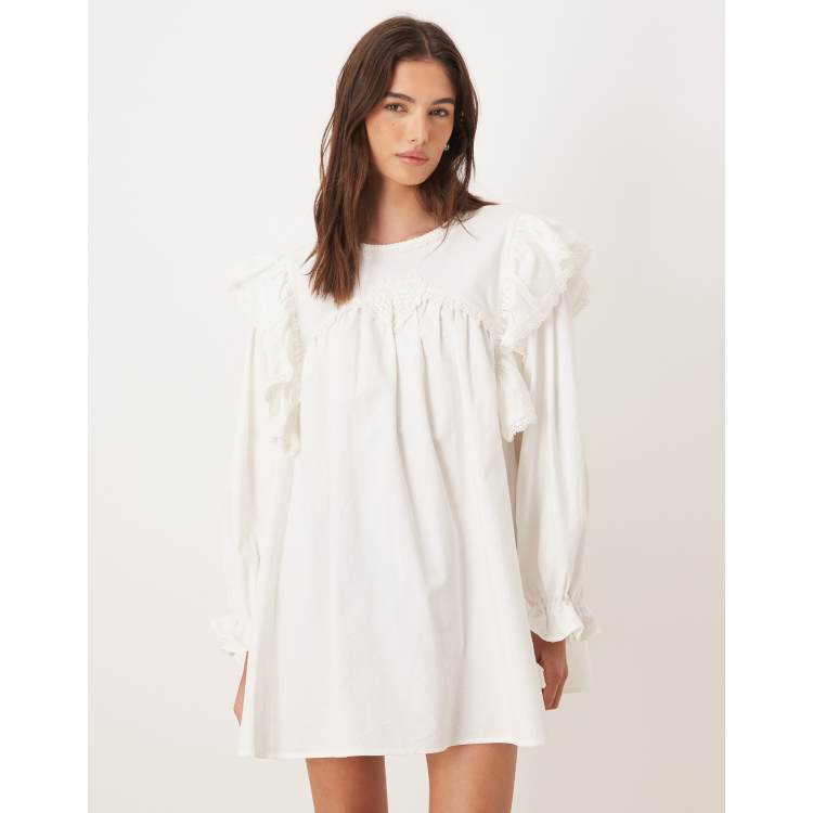 Sister Jane Sol Seeker cotton rich ruffle shoulders mini dress in