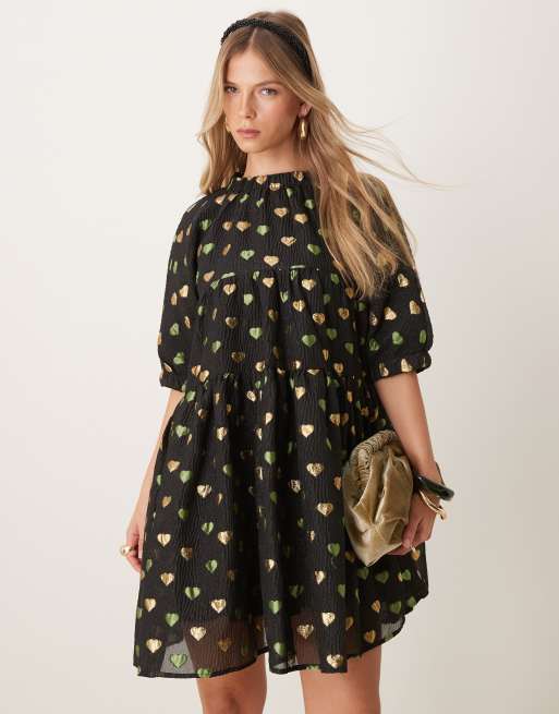 Sister Jane - Sort minikjole med hjerteprint i jacquard